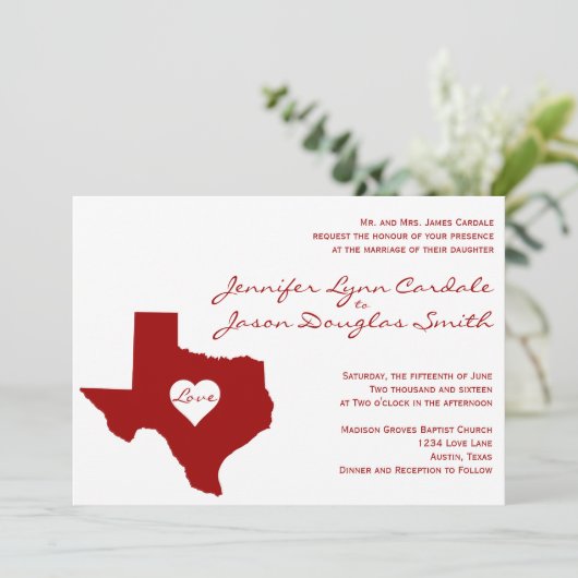 Themenorientierte rote weiße Hochzeits-Einladungen Einladung (Stehend Vorderseite)