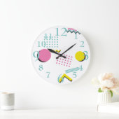 Themes Farbiges Retro-Memphis-Muster der 90er Jahr Große Wanduhr (Zuhause)
