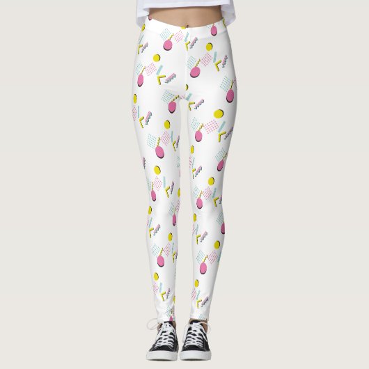 Themes Farbiges Retro-Memphis-Muster der 90er Jahr Leggings (Vorderseite)