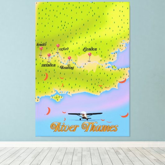 Themse London - England-Karte Leinwanddruck (Insitu (Holzboden))
