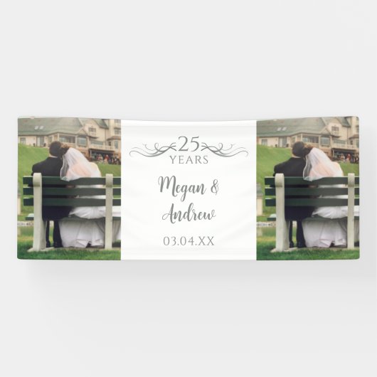 Then and Now Script 25th Wedding Anniversary Party Banner (Horizontal)