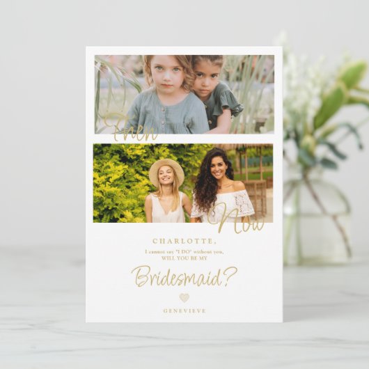 Then & Now Elegant 2 Photos Bridesmaid Proposal (Stehend Vorderseite)