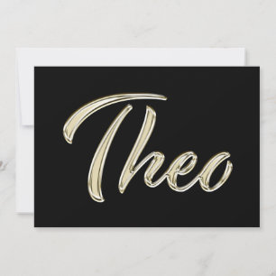Theo Name white gold Handwriting Karte