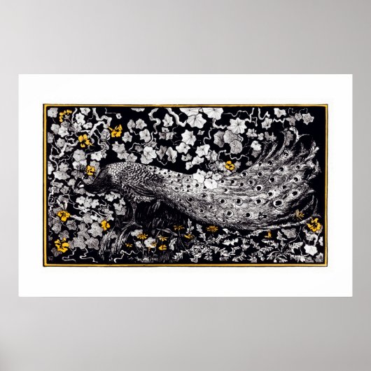 Theo Van Hoytema Retro Peacock Clip Art Black und Poster (Vorne)