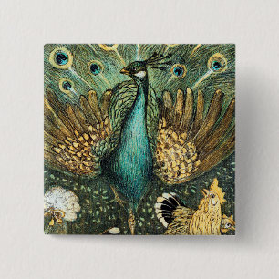 Theo Van Hoytema Vintage Pfau offene Flügel Pfau Button