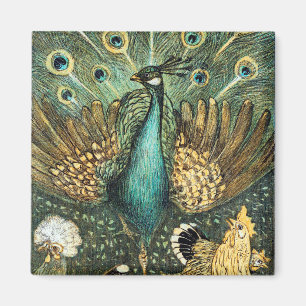 Theo Van Hoytema Vintage Pfau offene Flügel Pfau Magnet