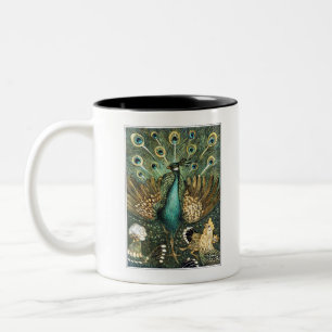 Theo Van Hoytema Vintage Pfau offene Flügel Pfau Zweifarbige Tasse