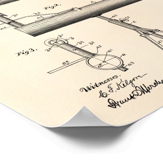 Theodolite 1895 Patent Art Old Peper Poster (Ecke)