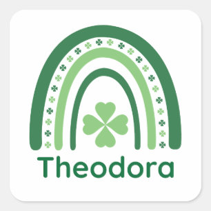 Theodora Name Klee Boho Regenbogen Quadratischer Aufkleber