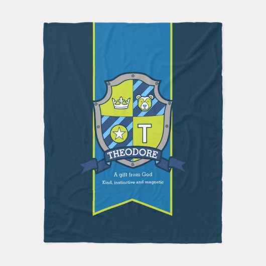 Theodore Buchstabe T Name bedeutet blauer grüner B Fleecedecke (Vorderseite)