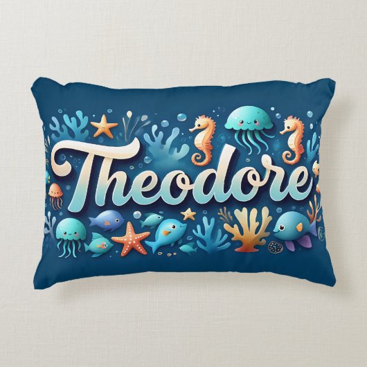 Theodore Name Ocean Thema Dekorative Meeresleben Dekokissen (Vorderseite)