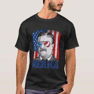 Theodore Roosevelt 4. Juli Men Usa Flag Meric T-Shirt