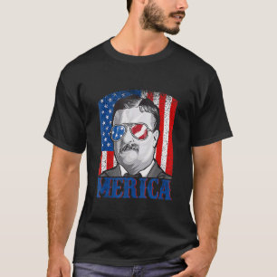 Theodore Roosevelt 4. Juli Men Usa Flag Meric T-Shirt