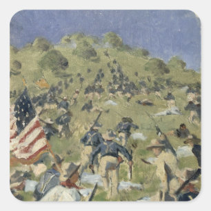 Theodore Roosevelt, der das Heilige Juan nimmt Quadratischer Aufkleber