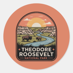 Theodore-Roosevelt-Nationalpark-Bison-Abzeichen Runder Aufkleber