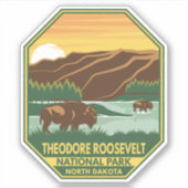 Theodore Roosevelt Nationalpark Bison Retro Aufkleber (Vorderseite)