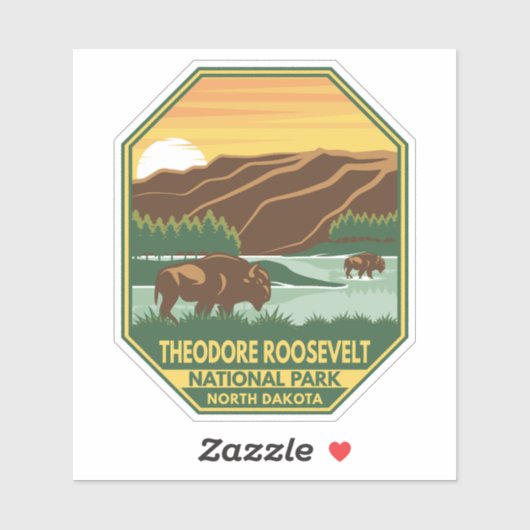 Theodore Roosevelt Nationalpark Bison Retro Aufkleber (Blatt)