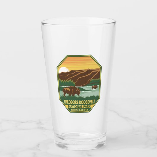 Theodore Roosevelt Nationalpark Bison Retro Glas (Vorderseite)