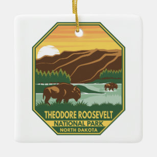 Theodore Roosevelt Nationalpark Bison Retro Keramikornament