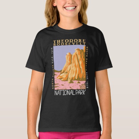 Theodore Roosevelt Nationalpark Retro erschüttert T-Shirt (Vorderseite)