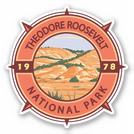 Theodore Roosevelt Nationalpark Retro Kompass Aufkleber (Vorderseite)