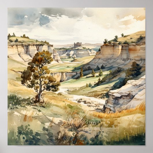 Theodore Roosevelt Nationalpark Watercolor Poster (Vorne)