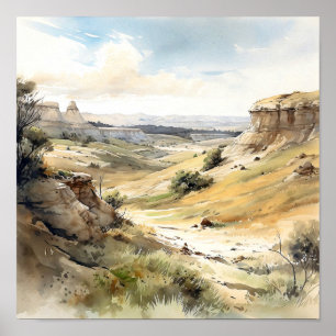 Theodore Roosevelt Nationalpark Watercolor Poster