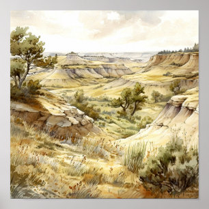 Theodore Roosevelt Nationalpark Watercolor Poster
