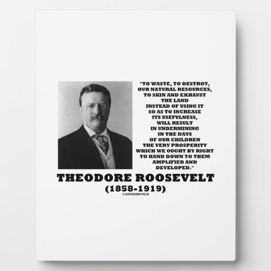 Theodore Roosevelt Waste Zerstörung natürlicher Re Fotoplatte (Vorderseite)