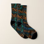 Theophane Socken<br><div class="desc">Theophane. Show and wear this popular beautiful male first name designed as colorful wordcloud made of horizontal and vertical cursive hand lettering typography in different sizes and adorable fresh colors. Wear your positive french name or show the world whom you love or adore. Merch with this soft text artwork is...</div>