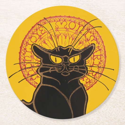 Theophile Steinlen - Le Chat Noir Vintag Runder Pappuntersetzer (Vorderseite)