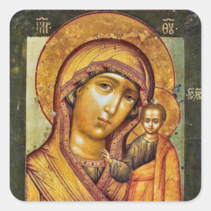 Theotokos (Jungfrau Maria) und Christus-Kind-Ikone Quadratischer Aufkleber
