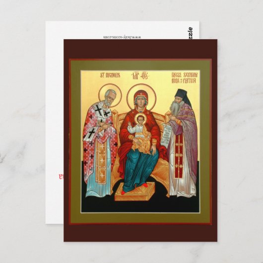 Theotokos mit St. Nikolaus und gesegnet Seraphim Postkarte (Vorne/Hinten)