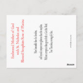 Theotokos mit St. Nikolaus und gesegnet Seraphim Postkarte (Rückseite)