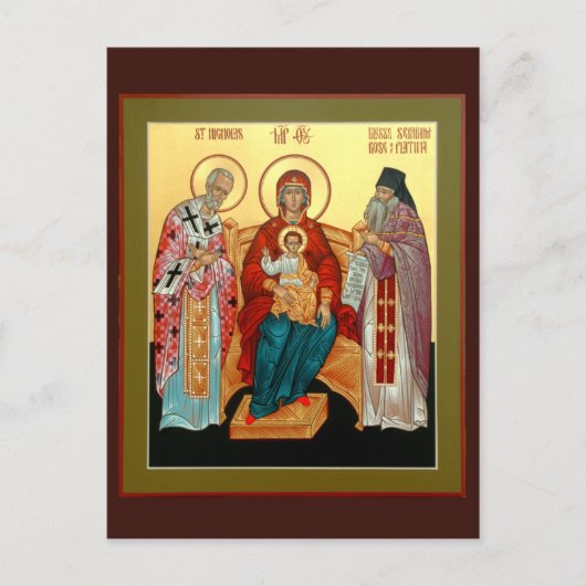 Theotokos mit St. Nikolaus und gesegnet Seraphim Postkarte (Vorderseite)