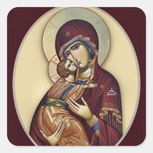 Theotokos und Christusknabe in Marone und Gold-Iko Quadratischer Aufkleber