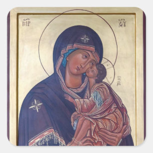 Theotokos und Christusknabe Orthodoxe Ikone Quadratischer Aufkleber