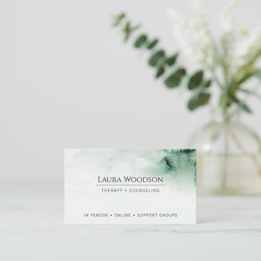 Therapeut Abstrakte Wasserfarbe Grün Visitenkarte (Stehend Vorderseite)