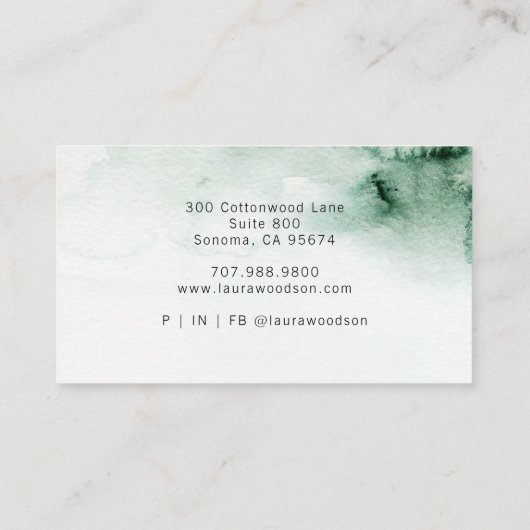 Therapeut Abstrakte Wasserfarbe Grün Visitenkarte (Rückseite)