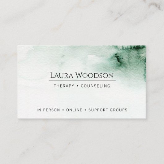 Therapeut Abstrakte Wasserfarbe Grün Visitenkarte (Vorderseite)