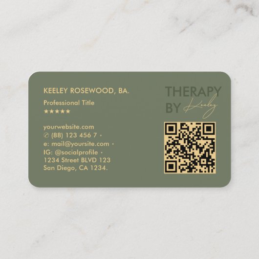 Therapeut Physiotherapeut Elegantsage Green Visitenkarte (Rückseite)