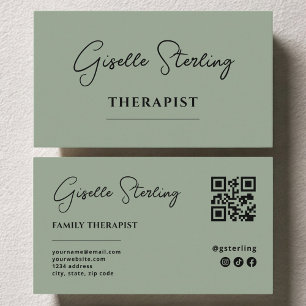 Therapeut Psychologe Sage Green QR-Code Visitenkarte