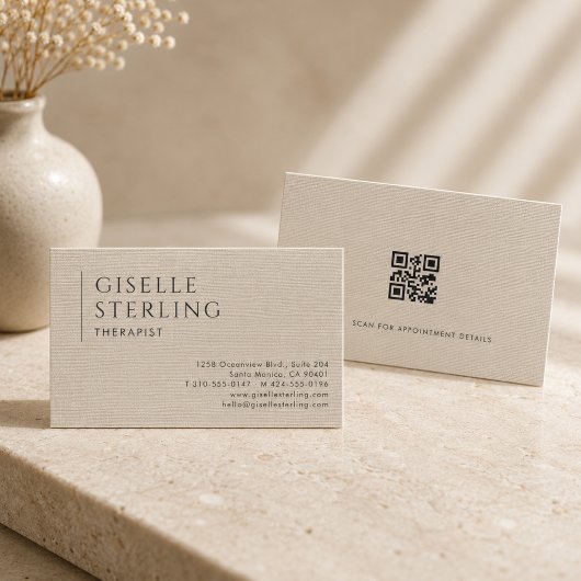 Therapeut QR-Code auf neutralem Leinen Visitenkarte