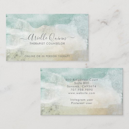 Therapeut Serene Abstrakt Watercolor Visitenkarte (Vorne/Hinten)