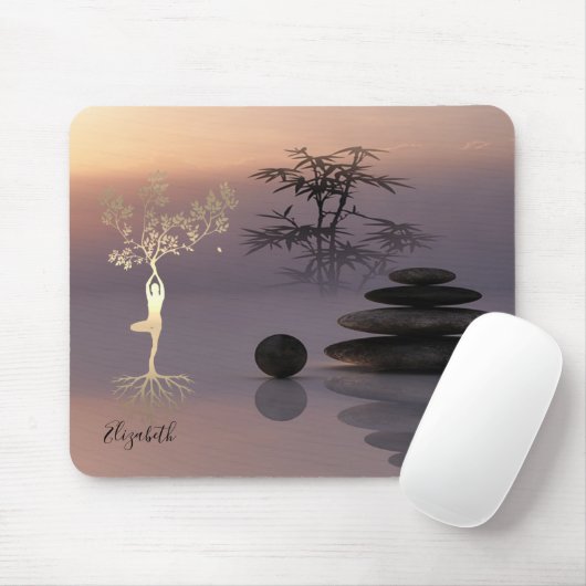 Therapeut Zen Stones, Gold Tree Silhouette Mousepad (Mit Mouse)