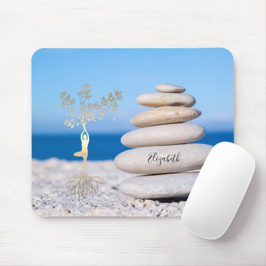 Therapeut Zen Stones, Gold Tree Silhouette Mousepad (Mit Mouse)