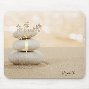 Therapeut Zen Stones Sand Gold Tree Silhouette Mousepad