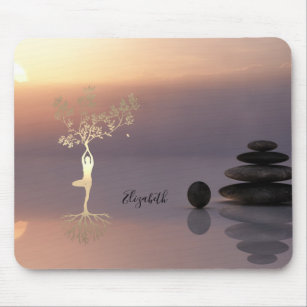 Therapeut Zen Stones, Sonnenuntergang Bäume Silhou Mousepad