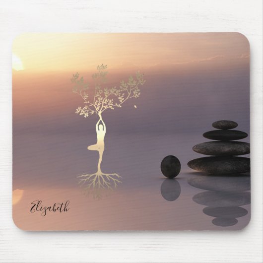 Therapeut Zen Stones, Sonnenuntergang, Goldbaum-Si Mousepad (Vorne)
