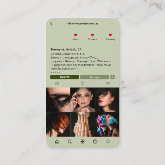 Therapeutin Massage Wellness-Center Wellness Sage  Visitenkarte (Vorderseite)